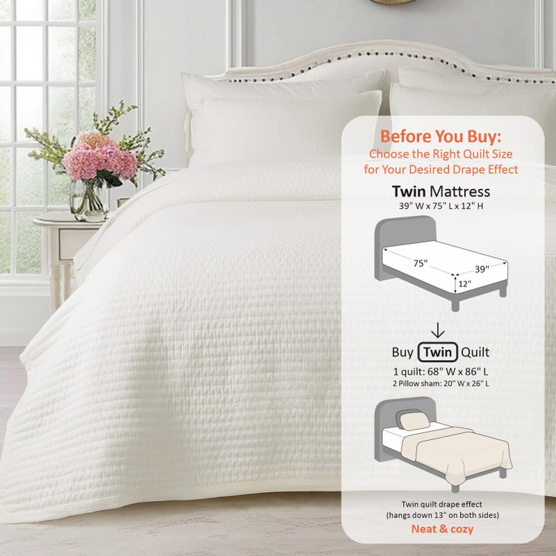 KASENTEX Twin Quilt Set 68"x86" â€“ Soft Washed 3-Layer Lightweight Bedspread, Minimalist Nordic Design, All-Season Spring & Summer Quilt Set (1 Quilt + 2 Pillow Shams),Cream White - Image 3